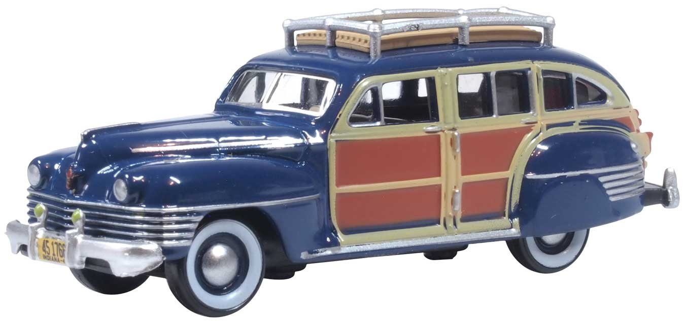 1942 Chrysler Town and Country Station Wagon - Assembled -- South Sea Blue, Woody, HO, Oxford Diecast 87CB42002