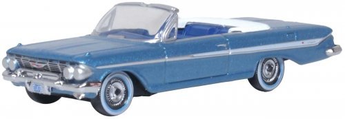 1961 Chevy Impala - Assembled -- Jewel Blue, White, HO, Oxford Diecast 87CI61006