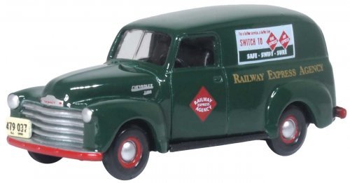1950 Chevrolet 3100 Panel Van - Assembled -- Railway Express Agency REA (green), HO, Oxford Diecast 87CV50005