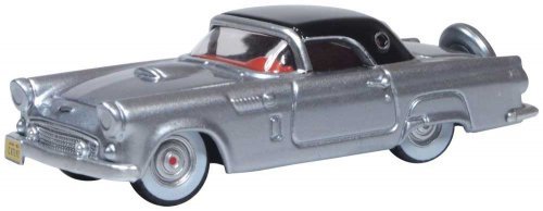 1956 Ford Thunderbird - Assembled -- Metallic Gray, Raven Black, HO, Oxford Diecast 87TH56007