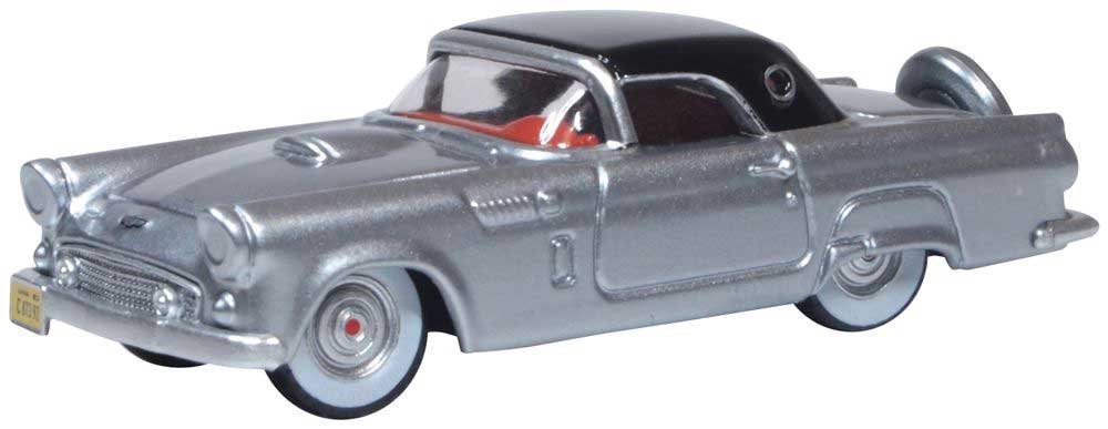 1956 Ford Thunderbird - Assembled -- Metallic Gray, Raven Black, HO, Oxford Diecast 87TH56007