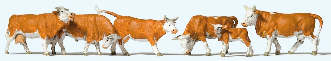 Cows -- Brown, White pkg(6), HO, Preiser Kg 10146