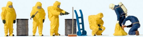 Firemen pkg(6) -- Wearing Yellow Hazmat Suits, HO, Preiser Kg 10733