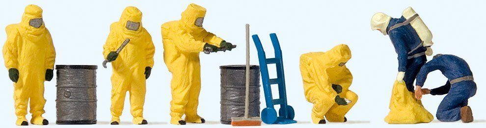 Firemen pkg(6) -- Wearing Yellow Hazmat Suits, HO, Preiser Kg 10733