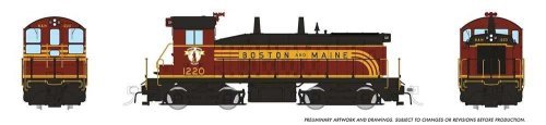 EMD SW9 - Standard DC -- Boston & Maine 1220 (As-Delivered, maroon, Harvest Gold), HO, Rapido Trains Inc 27066