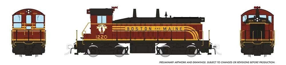 EMD SW9 - Standard DC -- Boston & Maine 1224 (As-Delivered, maroon, Harvest Gold), HO, Rapido Trains Inc 27067