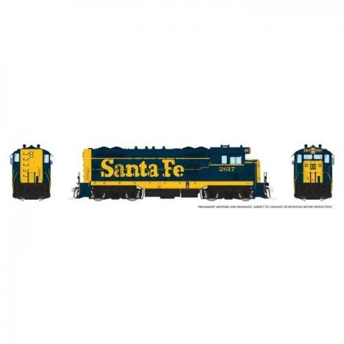 Santa Fe CF7 w/Round Cab - Standard DC -- Santa Fe 2625 (Pinstripe, blue, yellow), HO, Rapido Trains Inc 70115