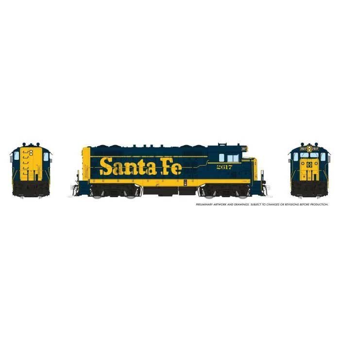 Santa Fe CF7 w/Round Cab - Standard DC -- Santa Fe 2625 (Pinstripe, blue, yellow), HO, Rapido Trains Inc 70115