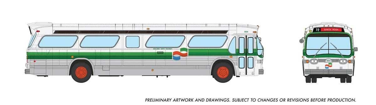 Mid-1960s - 1980s Suburban New Look Bus - Lighted - Assembled -- Golden Gate Transit 884 (whi, HO, Rapido Trains Inc 753113