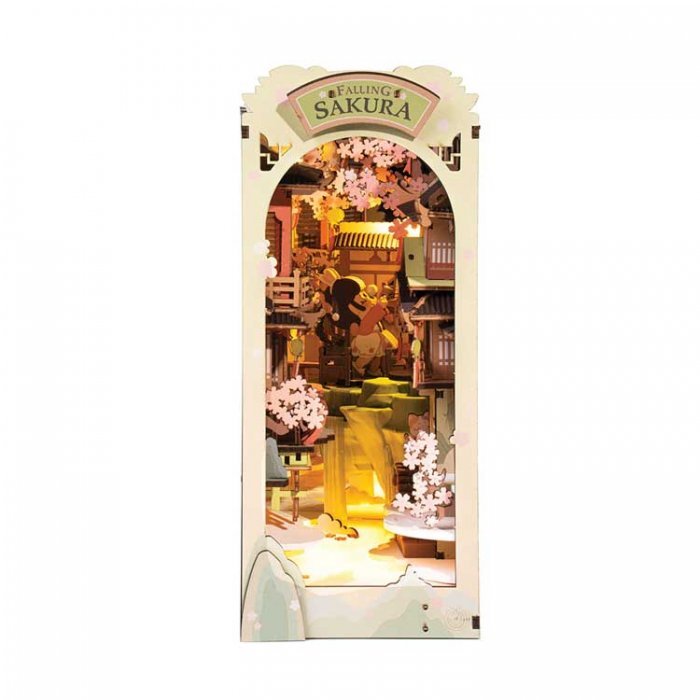 Falling Sakura DIY Book Nook Shelf Insert - Laser-Cut Wood Kit -- 3D Wooden Puzzle, All Scales, Robotime TGB05