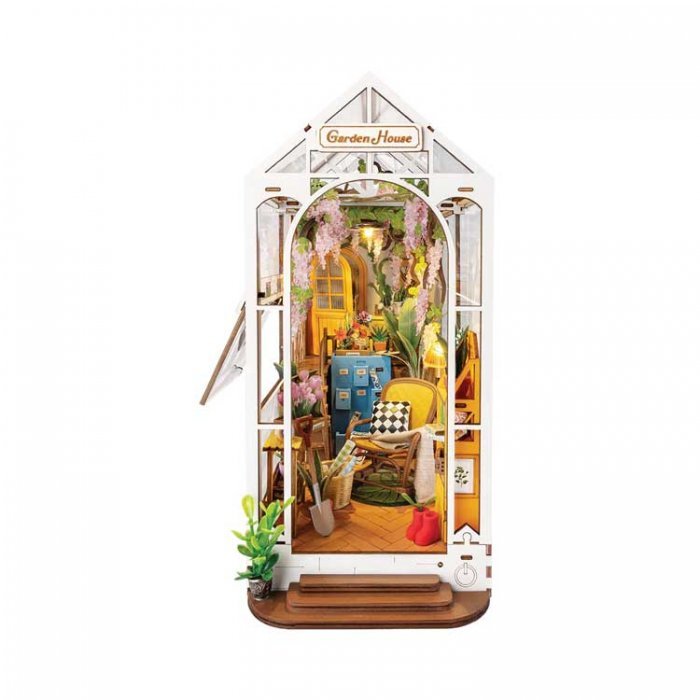 Holiday Garden House Book Nook Shelf Insert - Kit -- Lighted 3D Puzzle, All Scales, Robotime TGB06