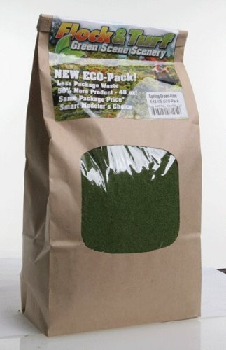 Flock & Turf Ground Cover ECO Pack Bag - 48oz 1.4L -- Fine - Spring Green, All Scales, Scenic Express 810E
