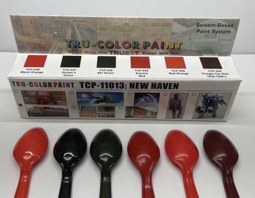 New Haven Railroad Paint Set - 6 1oz 29.6ml Bottles -- New Haven 1 Each: 709-36, 37, 38, All Scales, Tru-Color Paint 11013