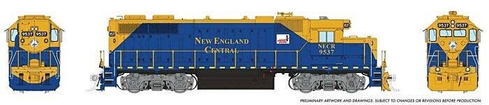 EMD GP38 Low Nose - Sound and DCC -- New England Central 9537 (blue, gold), HO, Rapido Trains Inc 38568
