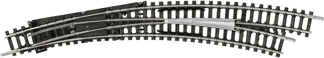 Code 80 Curved Manual Turnout -- Right Hand, R3/R4, 12-15/16` 329mm, 14-1/4` 362.6mm Radius, 30 Degrees, N, Trix 14948