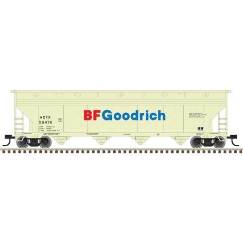 ACF 5250 4-Bay Centerflow Hopper - Ready to Run -- BF Goodrich ACFX 55476 (pale yellow, blue, red), N, Trainman 50007105