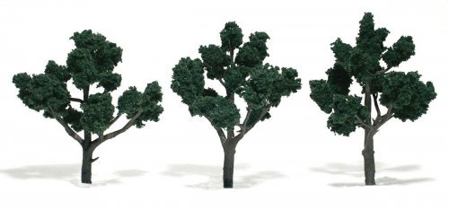 Ready-Made `Realistic Trees` - Deciduous - 4 to 5` 10.2 to 12.7cm pkg(3) -- Dark Green, All Scales, Woodland Scenics 1511