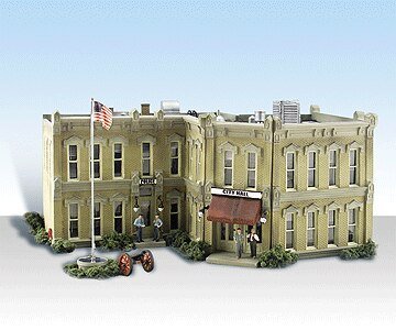 Municipal Building - Built-&-Ready Landmark Structures(R) w/Interior Light -- Assembled - 8-3/8 , HO, Woodland Scenics 5030