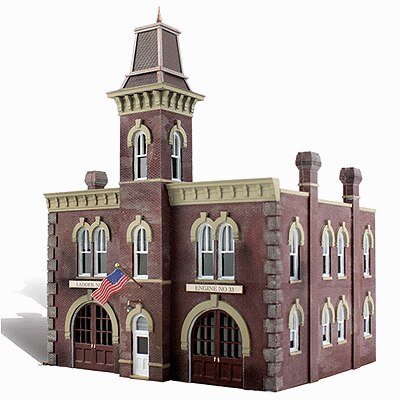 Firehouse - Built-&-Ready Landmark Structures(R) -- Assembled - 6-21/32 x 5-7/8′ 16.9 x 14.9cm, HO, Woodland Scenics 5034