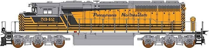 GMDD SD40-2 - Sound and DCC -- Pennsylvania Northeastern (Full Stripes, yellow, black, gray), N, Intermountain Railway Company 6