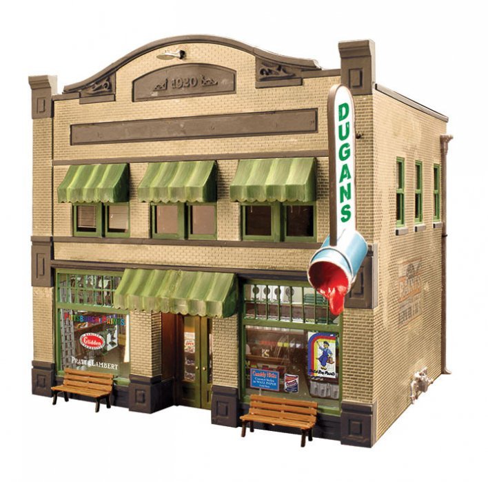 Dugan′s Paint Store - Built & Ready Landmark Structures(R) -- Assembled - 8-1/8 x 6-11/16 x 7-1/2, O, Woodland Scenics 5853