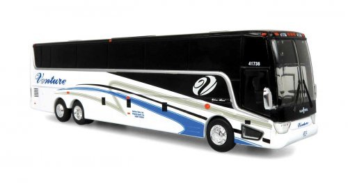 VanHool TX-45 Motorcoach Bus - Assembled -- Venture Tours (black, white, blue), HO, Iconic Replicas 870463