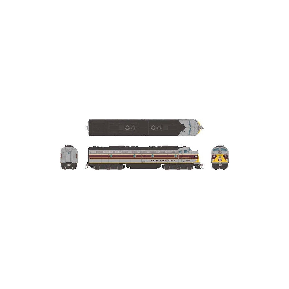 EMD E8A - Standard DC -- Delaware, Lackawanna & Western 818 (gray, maroon, yellow), HO, Rapido Trains Inc 28079