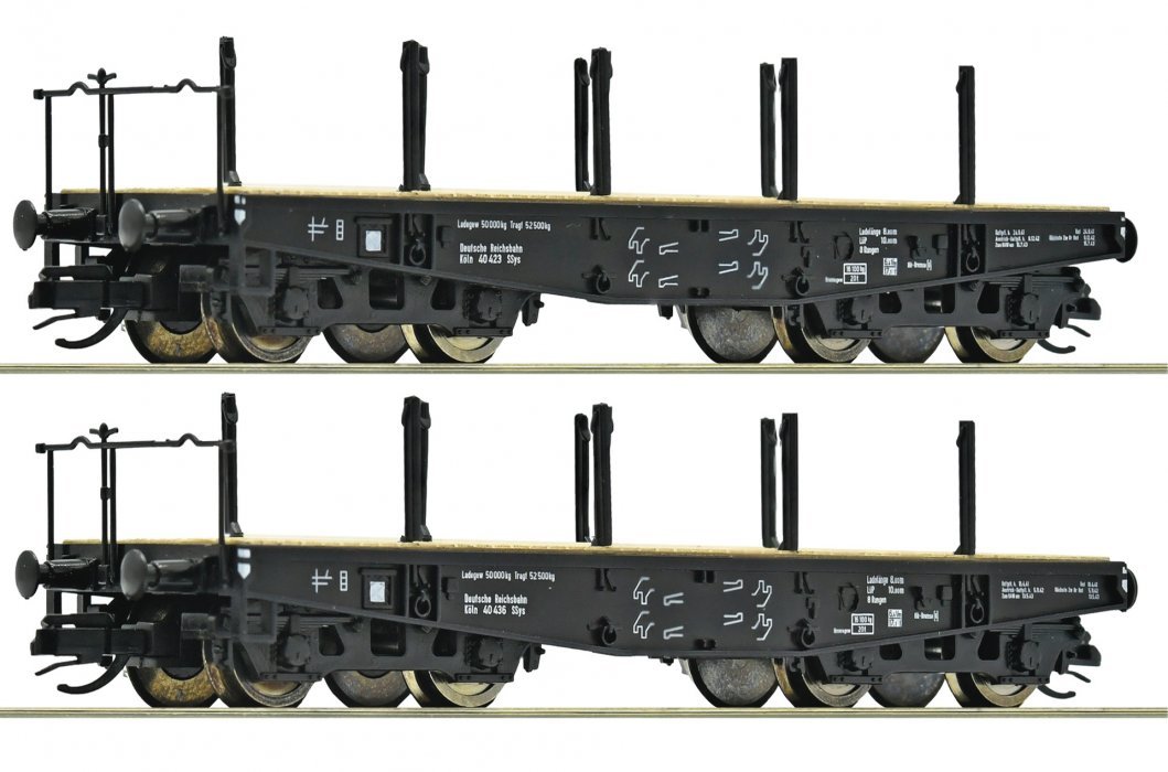 2 piece set: Heavy-duty flat wagons, DRG, TT, Roco 6680034