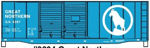 AAR 40′ Double-Door Boxcar - Kit -- Great Northern 3267 (Big Sky Blue, white Large Silhouette Rocky , HO, Accurail Inc 3634