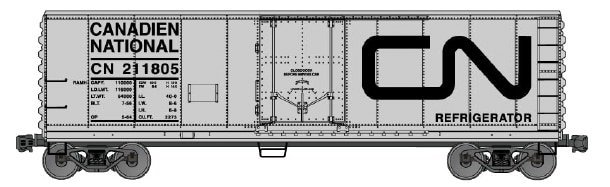 40′ Steel Reefer w/Plug Doors - Kit -- Canadian National 211805 (aluminum, black, Noodle Logo), HO, Accurail Inc 8516