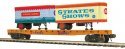 Flatcar with 2 20′ Trailers - 3-Rail - Ready to Run - Premier -- James E. Strates Shows 66 (orange flat, O, Atlas O 3002599