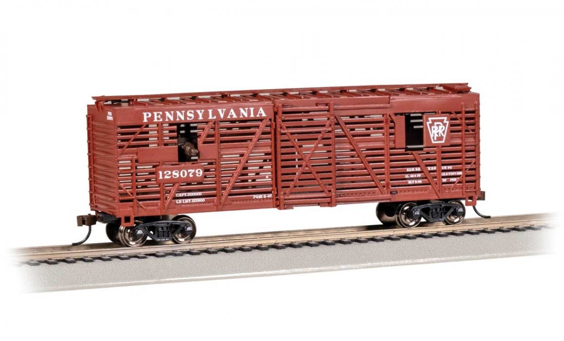 40′ Animated Stock Car with Cattle - Ready-to-Run -- Pennsylvania Railroad 128079, HO, Bachmann Industries 19715