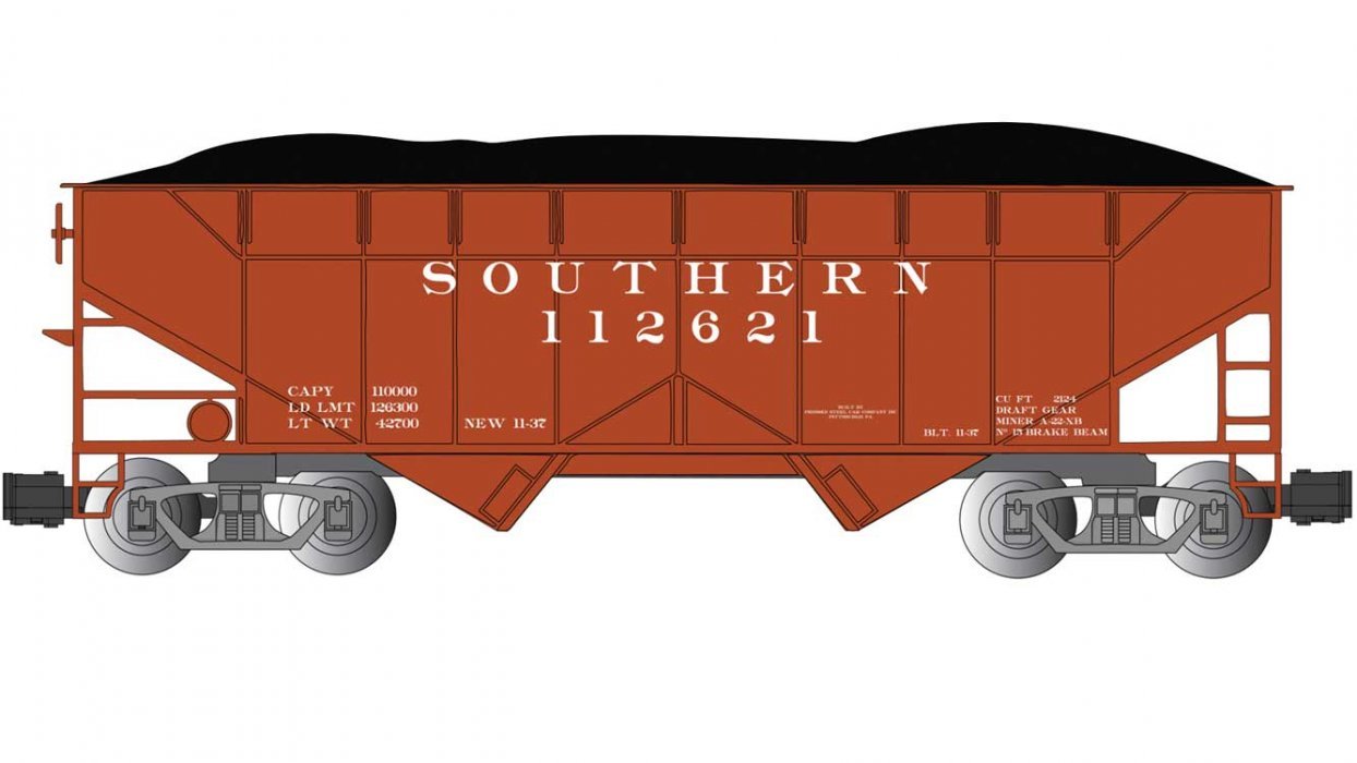Two-Bay Offset-Side Open Hopper with Coal Load - Ready to Run -- Southern Railway 112621 (Box, G, Bachmann Industries 94003