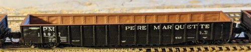 52`6` 15-Panel Mill Gondola - Heavily Dented Sides - Ready to Run -- Pere Marquette 18927 (black, w, N, Bluford Shops 52168