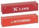 40′ Container 2-Pack - Ready to Run -- 1 Each Hyundai (orange), K-Line (red), HO, Faller Gmbh 182055