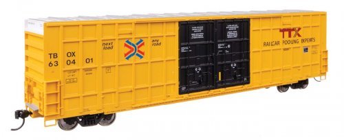 60′ High Cube Plate F Horizontal Post Boxcar - Ready to Run -- TTX TBOX 630401 (yellow, black, H, HO, WalthersMainline 3120