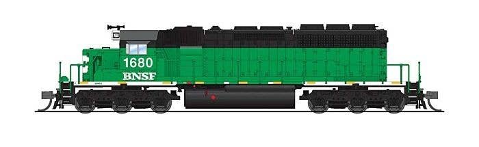 EMD SD40-2 Low Nose - Standard DC - Stealth -- BNSF Railway 1680 (Ex-BN Cascade Green, black, white), N, Broadway Limited Import