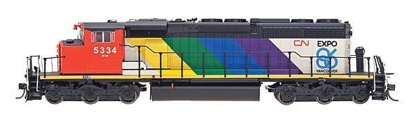 EMD/GMDD SD40-2W - Standard DC -- Canadian National 5334 (black, white, red, Rainbow Expo ′86 Graphics), N, Intermountain Rail