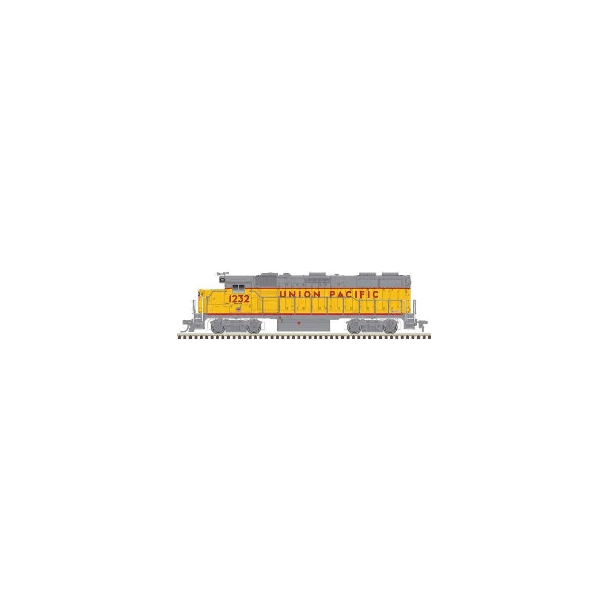 EMD GP39-2 Phase I - Standard DC - Master(R) Silver -- Union Pacific 1229 (Armour Yellow, gray, red frame stripe), N, Atlas Mode