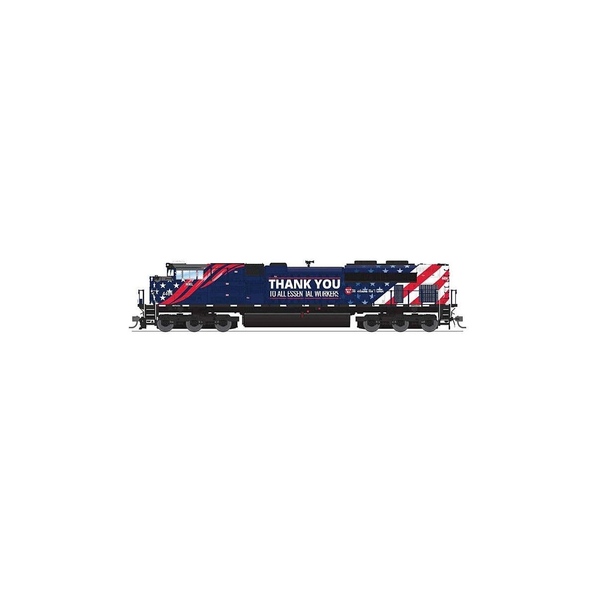 EMD SD70ACe - Standard DC - Stealth Series -- Montana Rail Link 4404 (Essential Workers Tribute, red, white, blue), HO, Broadway