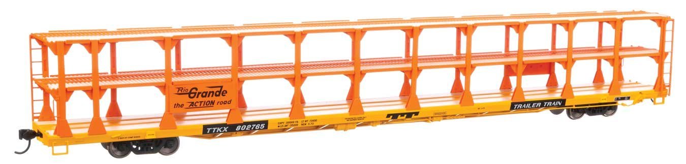 89′ Flatcar w/Tri-Level Open Auto Rack - Ready to Run -- Denver & Rio Grande Western(TM) Rack Tr, HO, WalthersMainline 8207