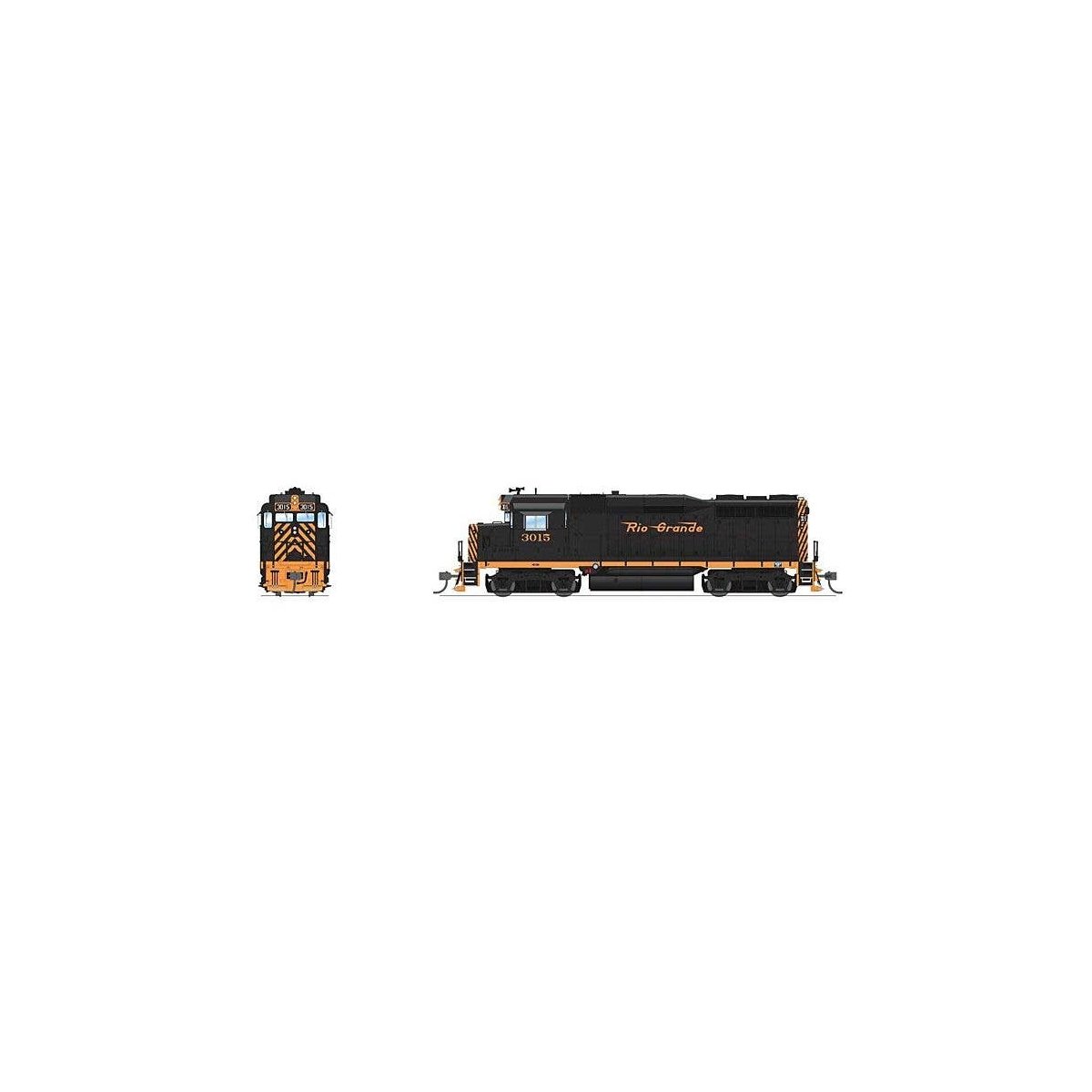 EMD GP30 Low Nose - Standard DC - Stealth -- Denver & Rio Grande Western 3018 (black, Aspen Gold, Small Flying Grande), HO, Broa