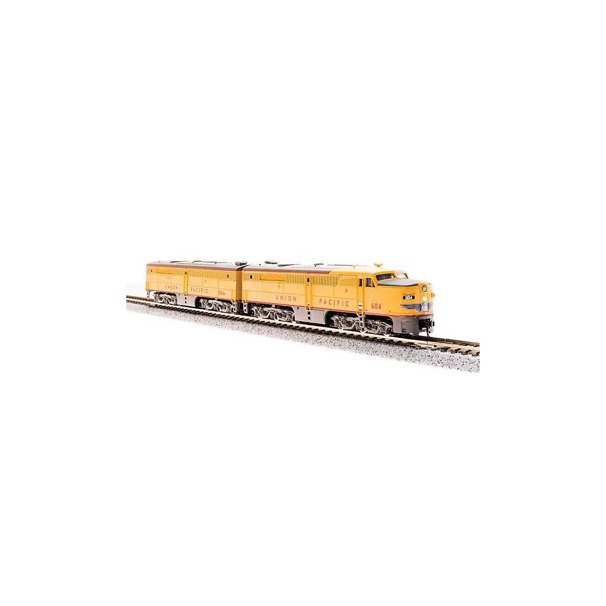 Alco PA Powered A-Unpowered B Set - Sound and DCC - Paragon3(TM) -- Union Pacific 604, 604B (Armour Yellow, gray), N, Broadway L