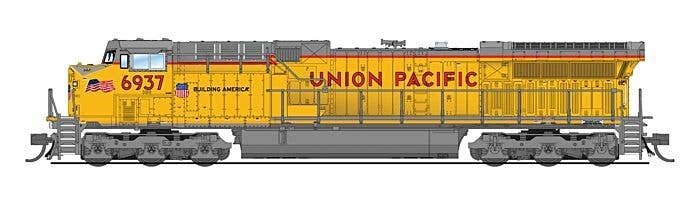 GE AC6000CW - Sound & DCC - Paragon4(TM) -- Union Pacific 6965 (2022, Armour Yellow, gray, red, Small Flag), N, Broadway Limited