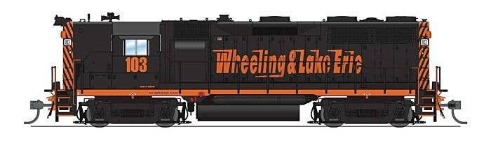 EMD GP35 High Nose - Standard DC - Stealth -- Wheeling & Lake Erie 105 (black, orange, Speed Lettering), HO, Broadway Limited Im