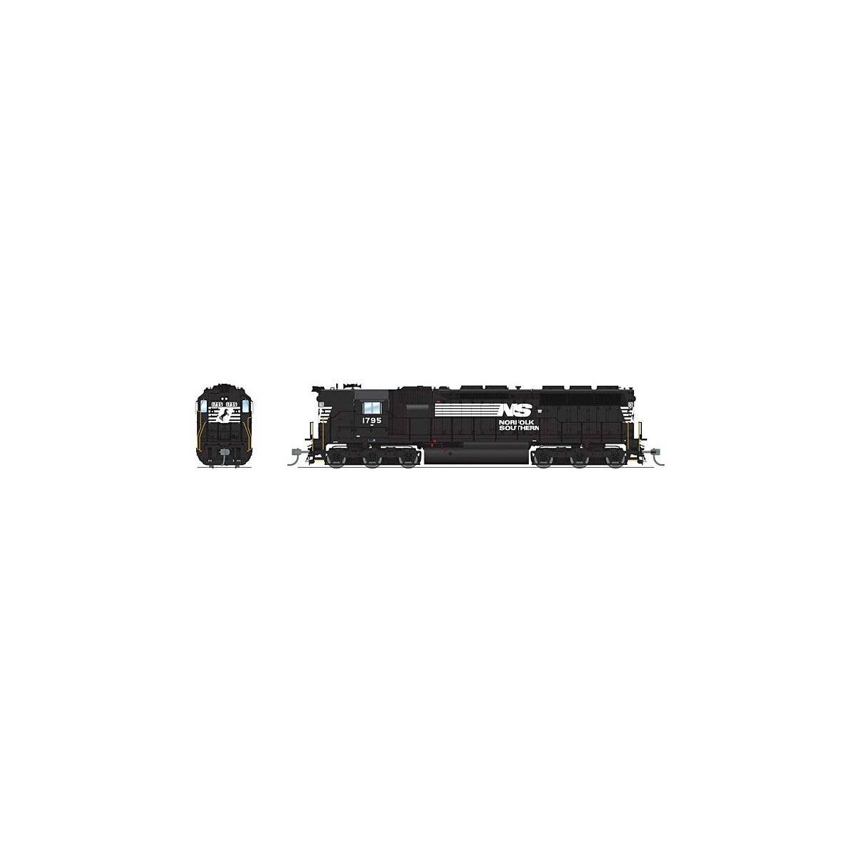 EMD SD45 High-Nose - Standard DC - Stealth -- Norfolk Southern 1766 (black, white), HO, Broadway Limited Imports 9005