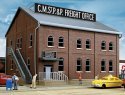 Brick Freight Office -- Kit - 8-13/16 x 9 x 6-1/8′ 22.4 x 22.9 15.6cm, HO, Walthers Cornerstone 2953