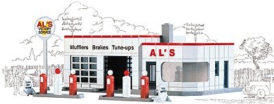 Al`s Victory Service Gas Station -- Kit - 3-1/4 x 2-1/4` 8.1 x 5.6cm, N, Walthers Cornerstone 3243