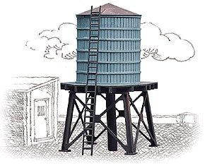 Wooden Water Tank pkg(3) -- Kit - Each: 4 x 2-3/8′ 10.1 x 6cm, HO, Walthers Cornerstone 3507