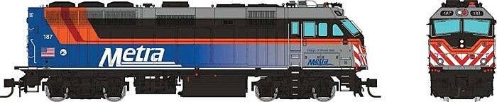 EMD F40PHM-2 - ESU LokSound V5 Sound and DCC -- Metra 187 Village of Wood Dale (Fade, blue, gray, black, orange), N, Rapido Trai